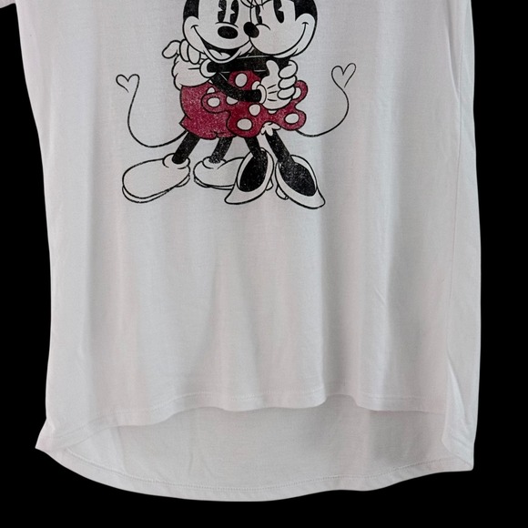 Disney‎ Women's M White V-Neck T-Shirt Mickey Minnie Mouse Graphic Short Sleeve - Picture 13 of 13